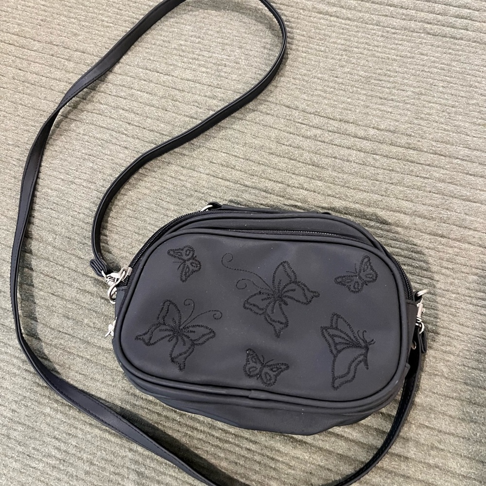 Vintage L’egent Black Butterfly Embroidered Crossbody Bag